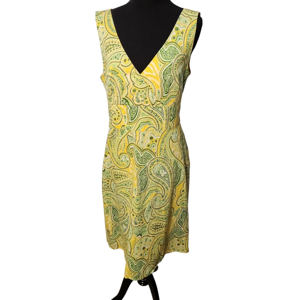 Spense Yellow Green Paisley Sleeveless Dress Size Missy 12